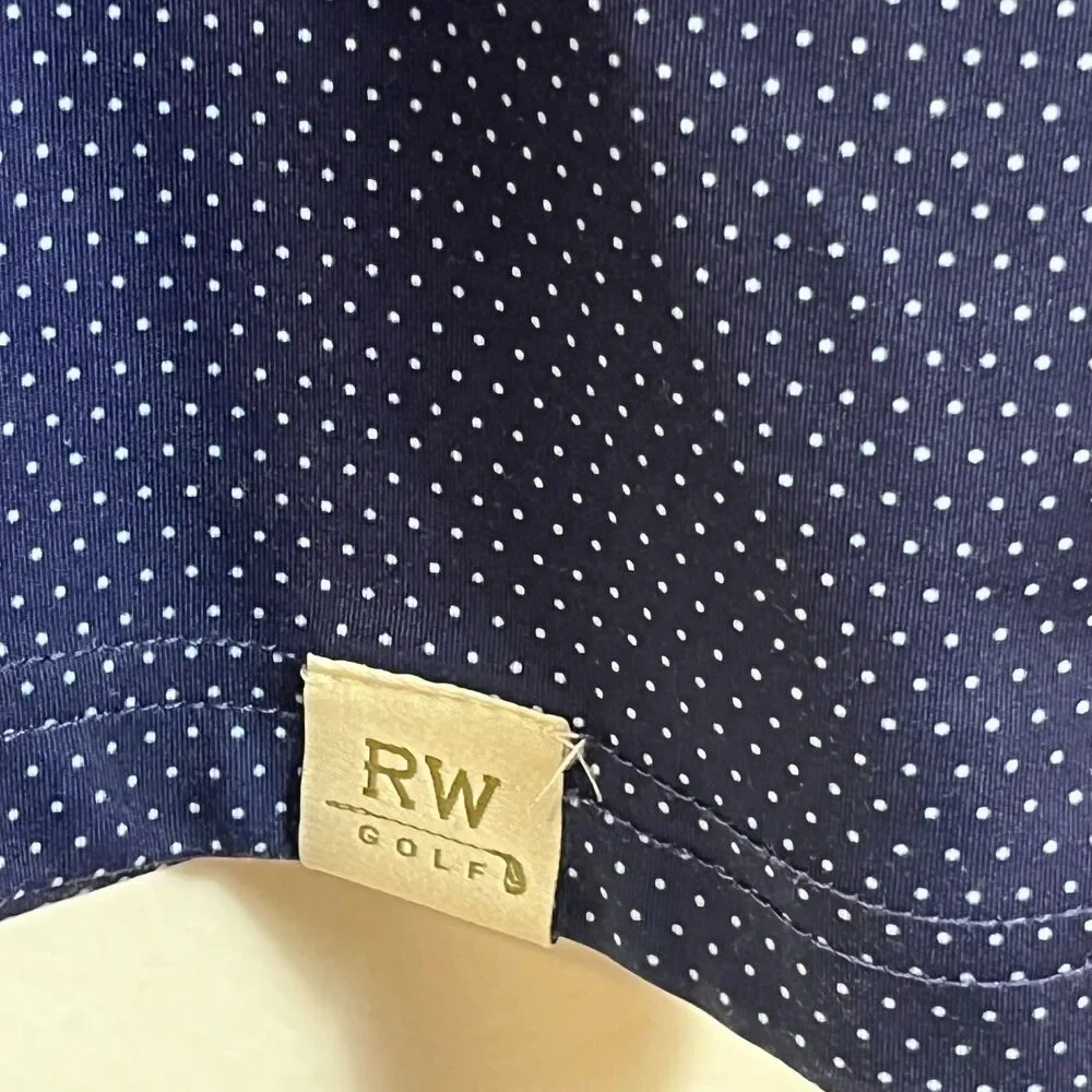 Rorie Whelan Golf Polo Shirt 2XL XXL Navy Polka Dot Soft Stretch Lightweight Top - Picture 3 of 6
